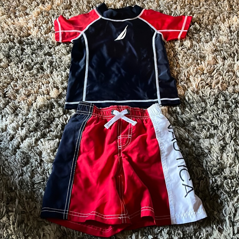 Nautica bathing suit and rash guard.